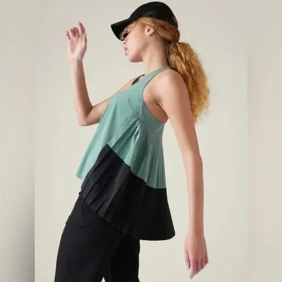 Athleta Swing Forward Pleated Tank Top Size Medium Teal/Black NWT Retail $109 - Picture 4 of 9